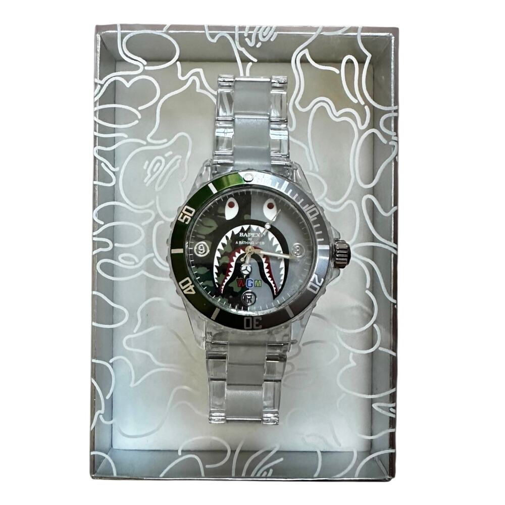 Bape Clear Camo Shark Face Bapex Watch With Box
